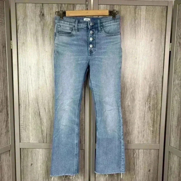 J Crew Demi Boot Cut Jeans Sz 25 Billie Crop Exposed Button Fly Raw Hem - Picture 1 of 10
